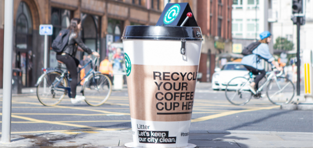 Giant Coffee Cup Bins Offer Paper Cup Recycling in New Social Experiment