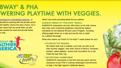 Subway Joins First Lady in Promoting Healthy Food to Kids by 'Powering Playtime with Veggies'