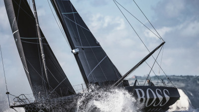 HUGO BOSS racing yacht all in black due to functional pigments made by BASF 