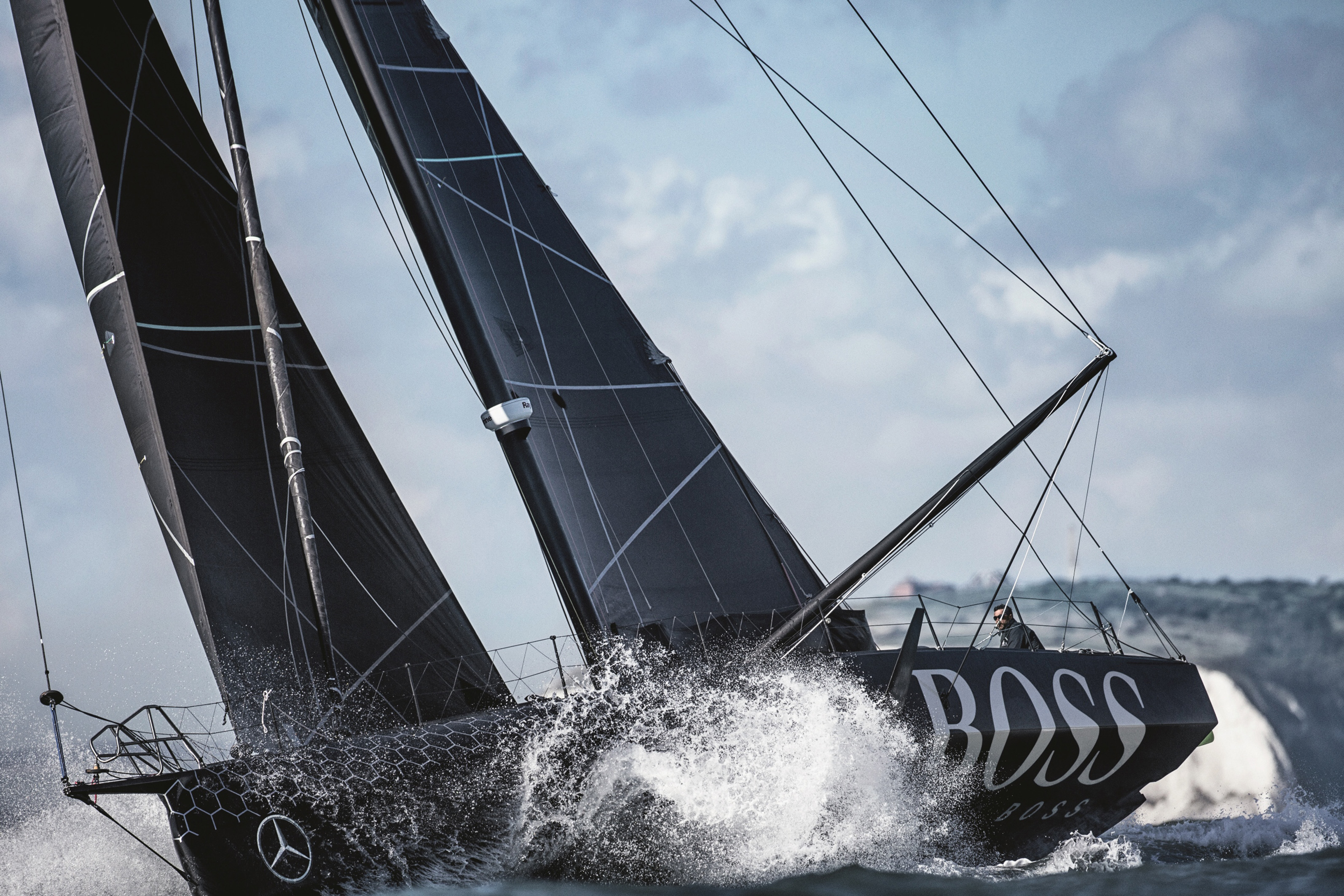 HUGO BOSS racing yacht all in black due to functional pigments made by BASF 